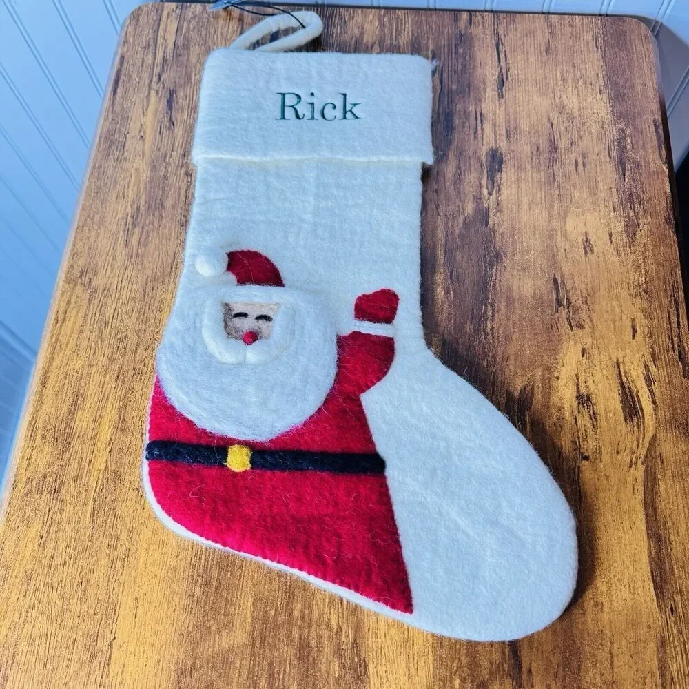 RICK West Elm SANTA Felted Christmas Stocking Holiday NWOT